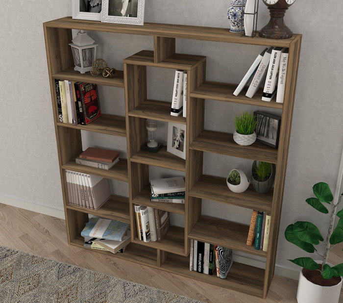 Hanah Home Estantería Escandinava Walnut, Tablero de Partículas Melamina, Nogal, 125x135.7x22cm